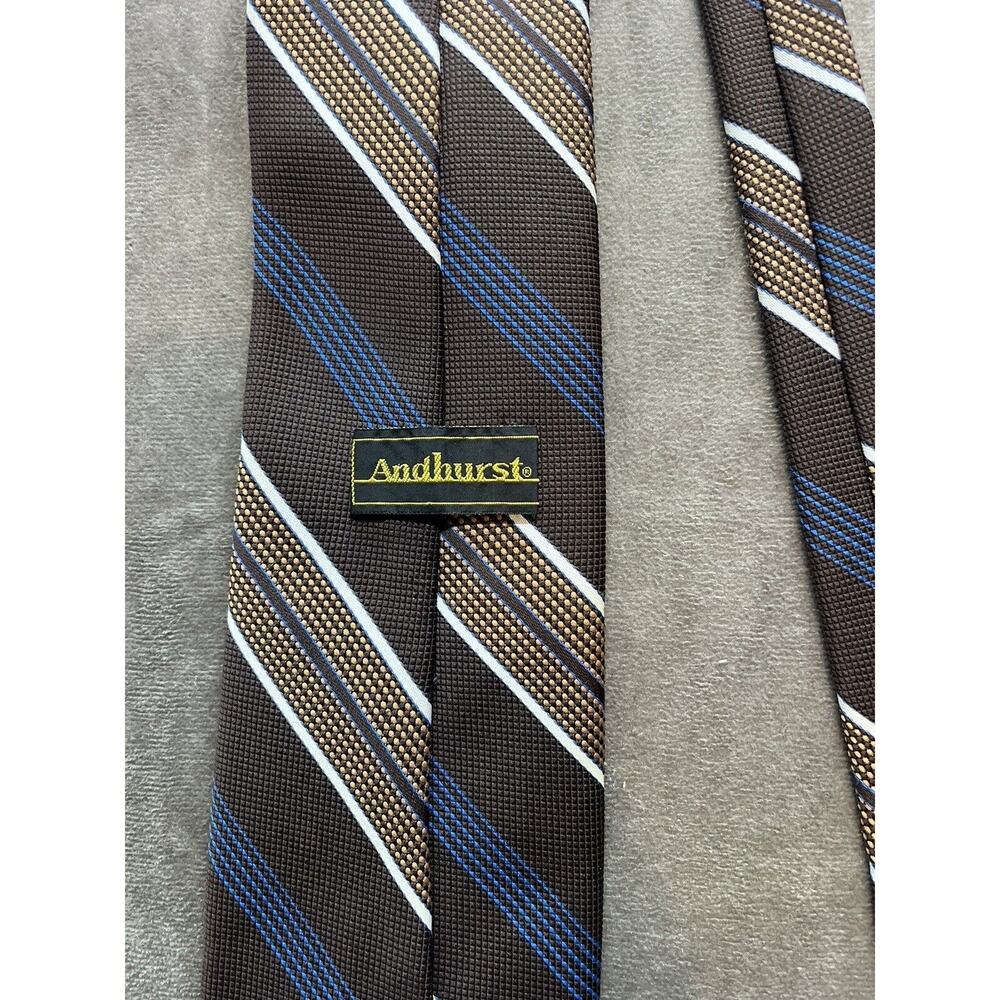 Vintage Andhurst Brown Blue Striped Men’s Dacron Polyester Neck Tie 70's - Picture 5 of 6